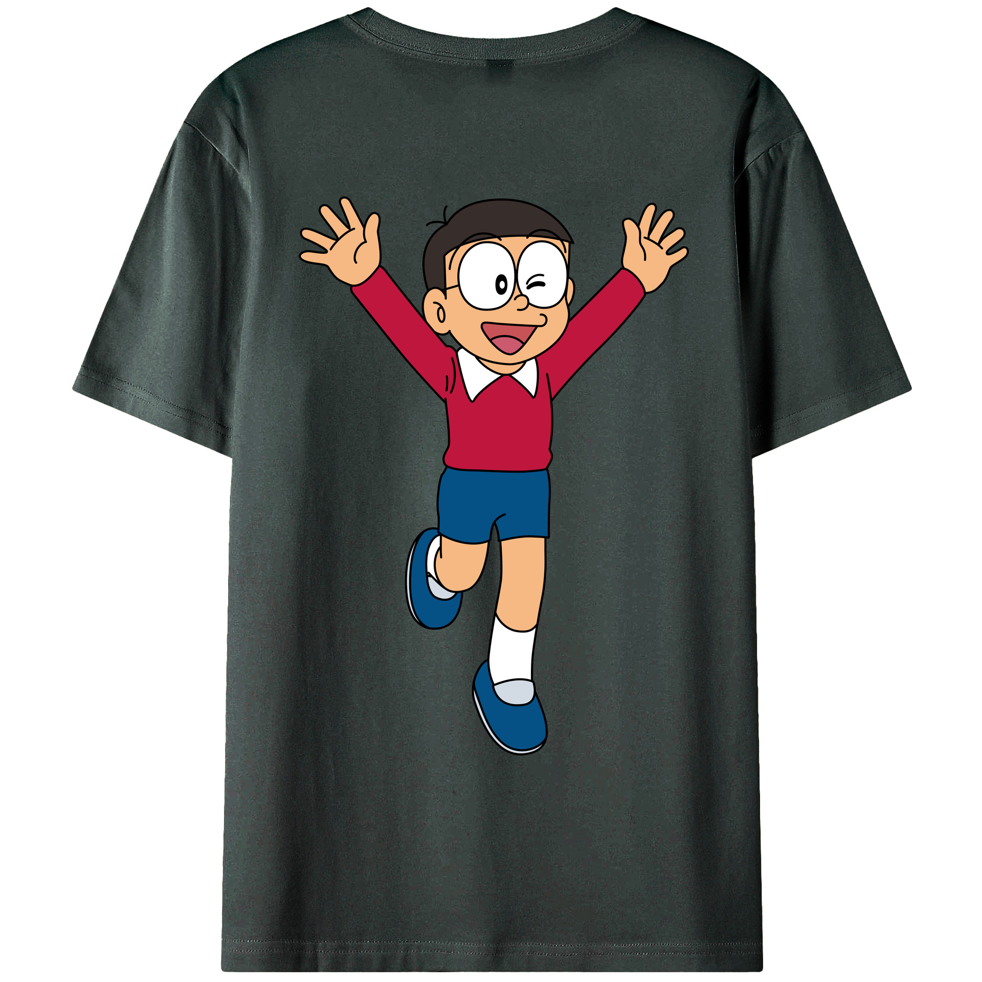 （画像用） ドラえもん 野比 のび太 Doraemon Nobita Nobi 綿100％ メンズ半袖Tシャツ（バックプリント） 通気性